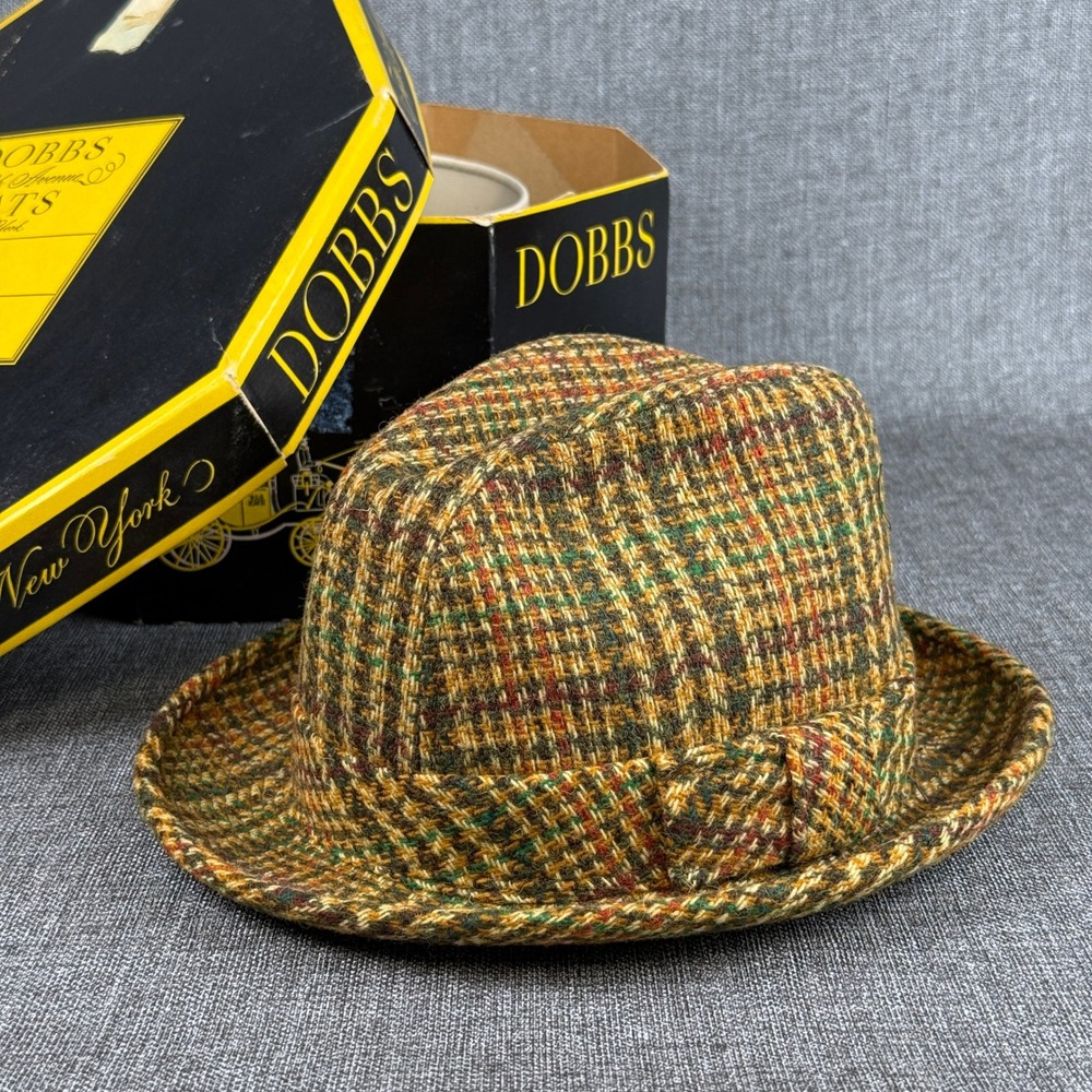 Dobbs Fifth Avenue vintage Tweed Fedora Hat Wool Blend Paisley Lining Size 7 1/8
